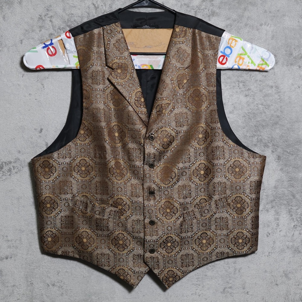 Historical Emporium Vest Mens XL Brown Quilted Satin Collar Western Cowboy Rodeo